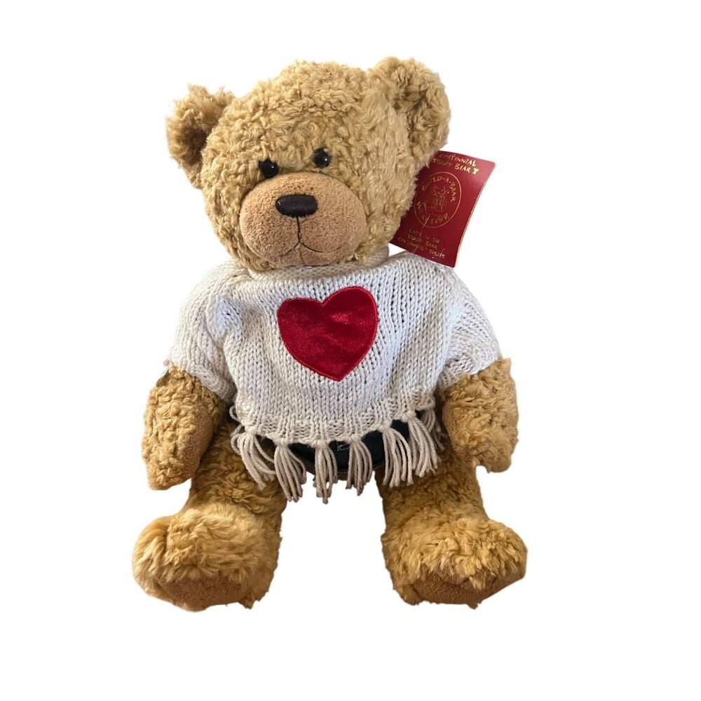 Build-A-Bear Centennial Teddy Bear V With Heart Sweater & Fringe Skirt Collectib
